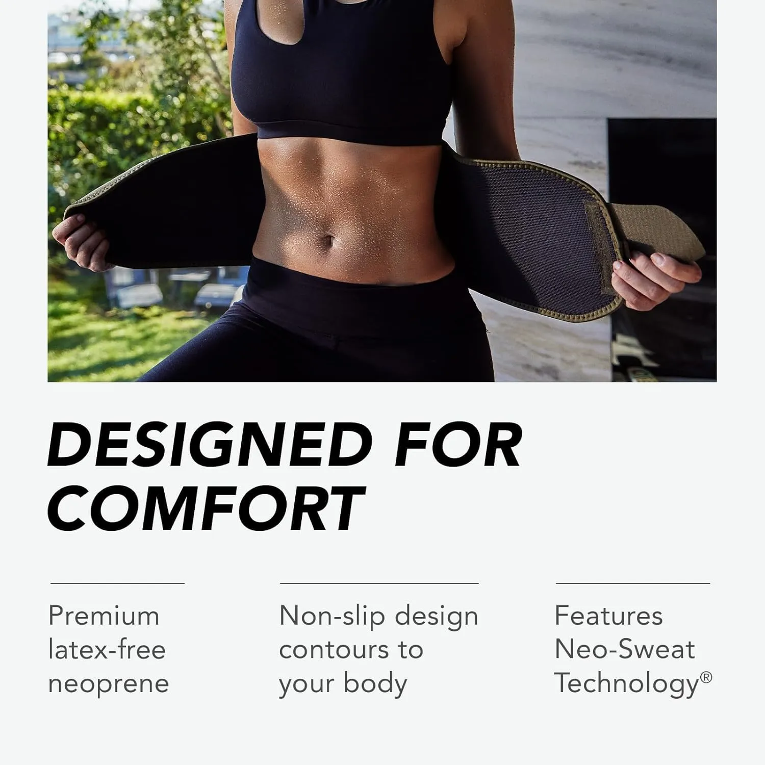 Sports Research® Sweet Sweat Waist Trimmer - Premium Sweat Enhancing Fitness Belt for Women & Men - 5 Adjustable Sizes