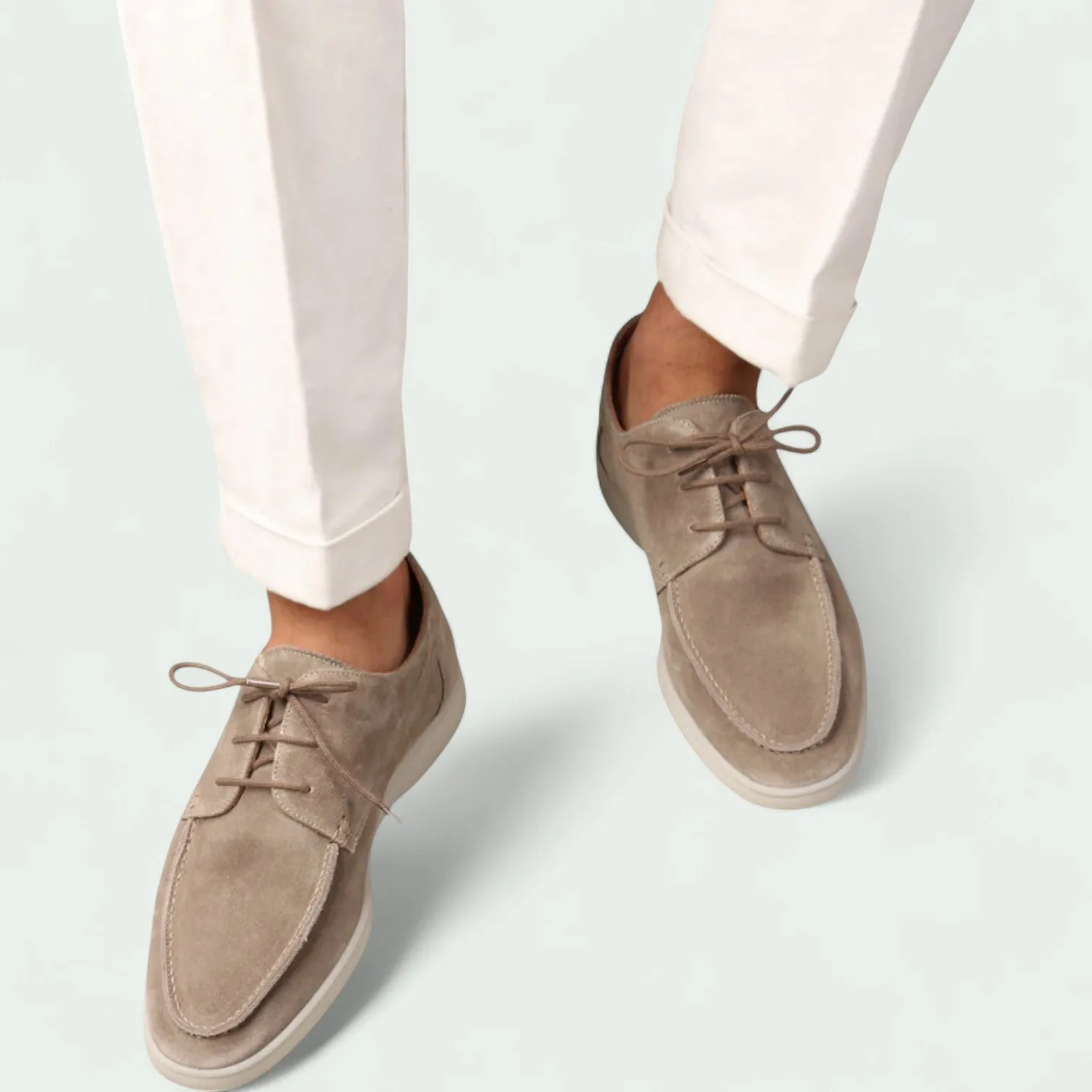 Strazoro | Men's Suede Loafers - Lace-Up Moccasin Design with Flexible Sole