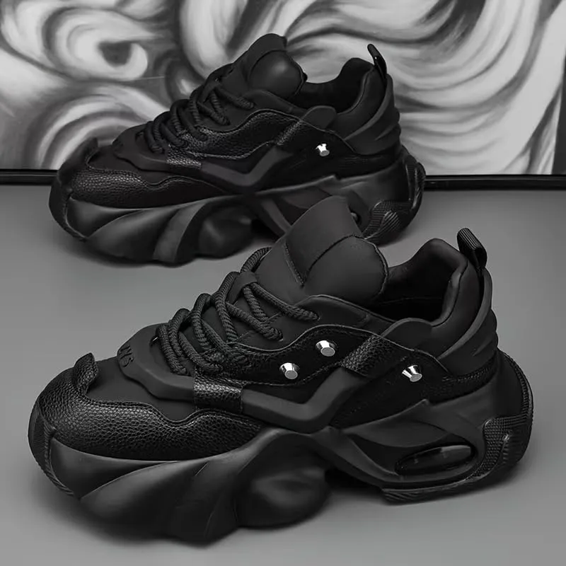Summer Men's High-Top Sneakers: Durable Thick Sole Lace-Up Casual Shoes for Outdoor & Everyday Wear