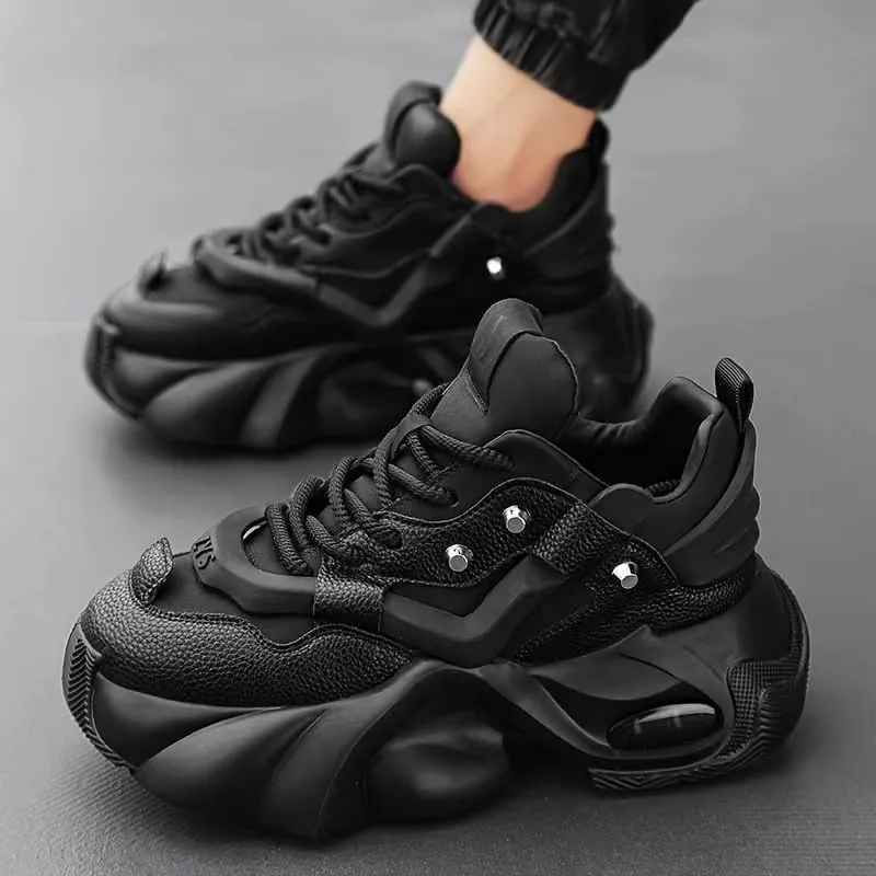Summer Men's High-Top Sneakers: Durable Thick Sole Lace-Up Casual Shoes for Outdoor & Everyday Wear
