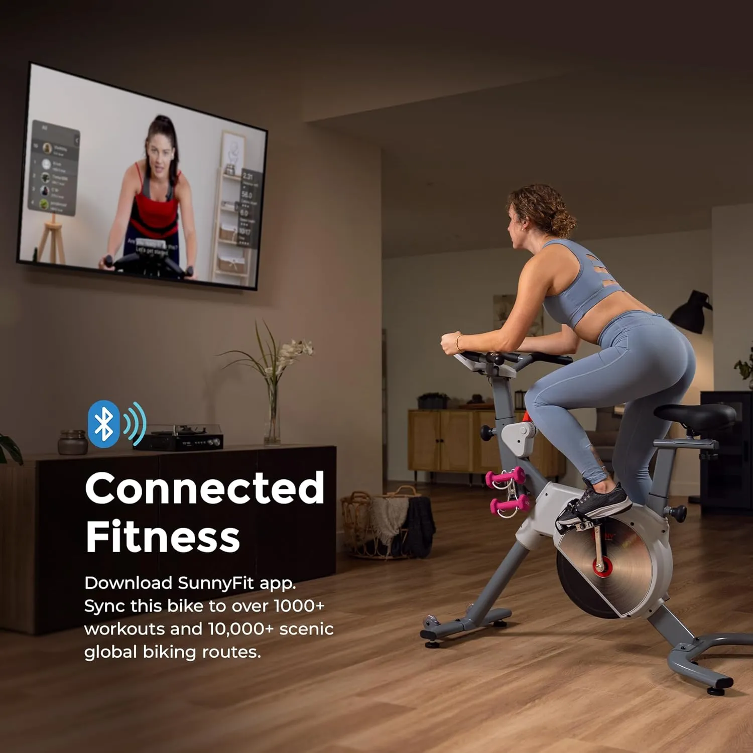 Sunny Health & Fitness Indoor Stationary Cycling Exercise Bike for Home Cardio Workout, 4-Way Adjustable & Cushioned Seat, Optional Magnetic Resistance & Exclusive SunnyFit App Enhanced Bluetooth Link