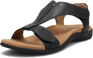 Taos The Show Premium Leather Women's Sandal - Experience Everyday Style, Comfort, Arch Support, Cooling Gel Padding and an Adjustable Fit for Exceptional Walking Comfort Black 11 (M) US