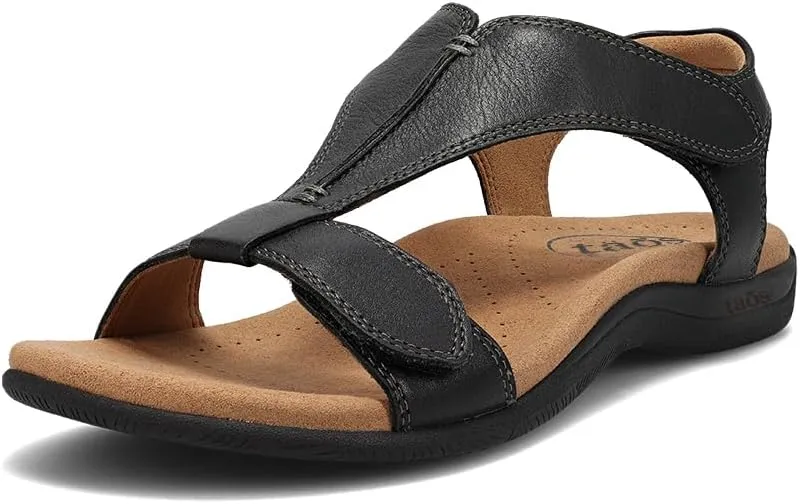 Taos The Show Premium Leather Women's Sandal - Experience Everyday Style, Comfort, Arch Support, Cooling Gel Padding and an Adjustable Fit for Exceptional Walking Comfort Black 11 (M) US