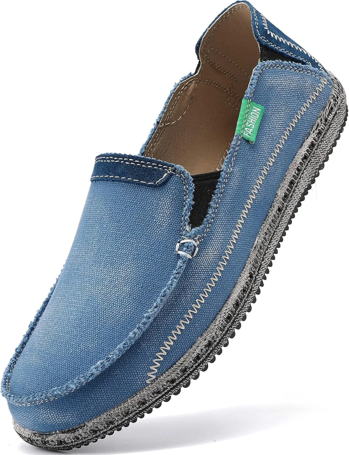 VILOCY Mens Slip on Deck Shoes Zero Drop Casual Canvas Loafer Vintage Flat Boat Shoes