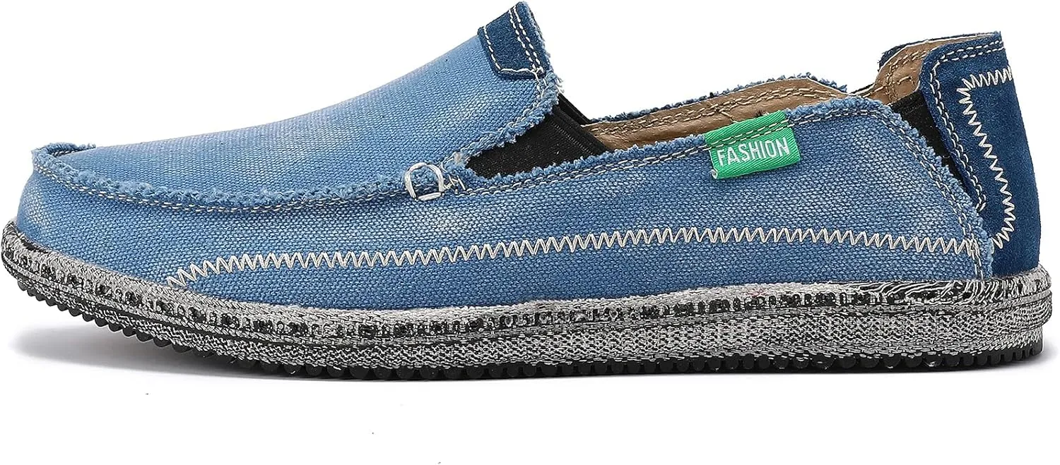 VILOCY Mens Slip on Deck Shoes Zero Drop Casual Canvas Loafer Vintage Flat Boat Shoes
