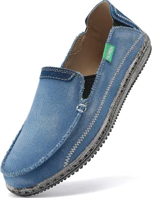 VILOCY Mens Slip on Deck Shoes Zero Drop Casual Canvas Loafer Vintage Flat Boat Shoes