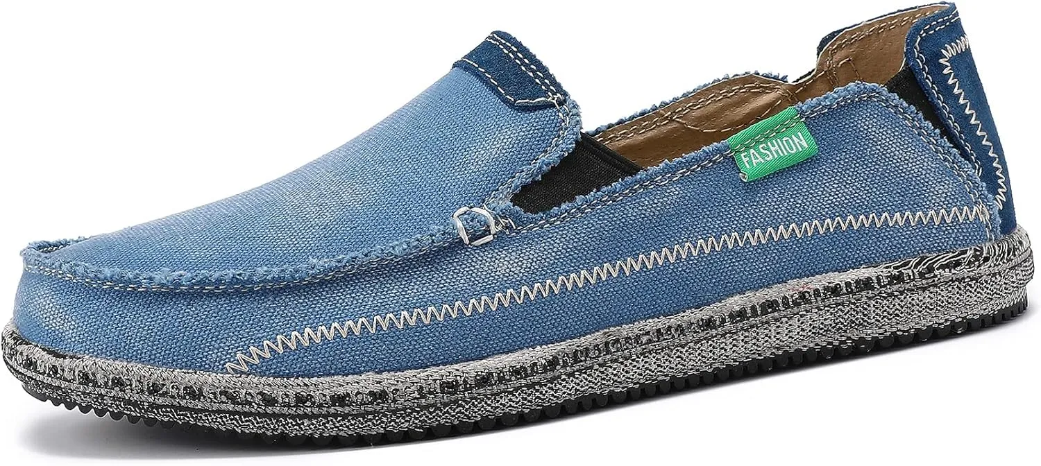 VILOCY Mens Slip on Deck Shoes Zero Drop Casual Canvas Loafer Vintage Flat Boat Shoes