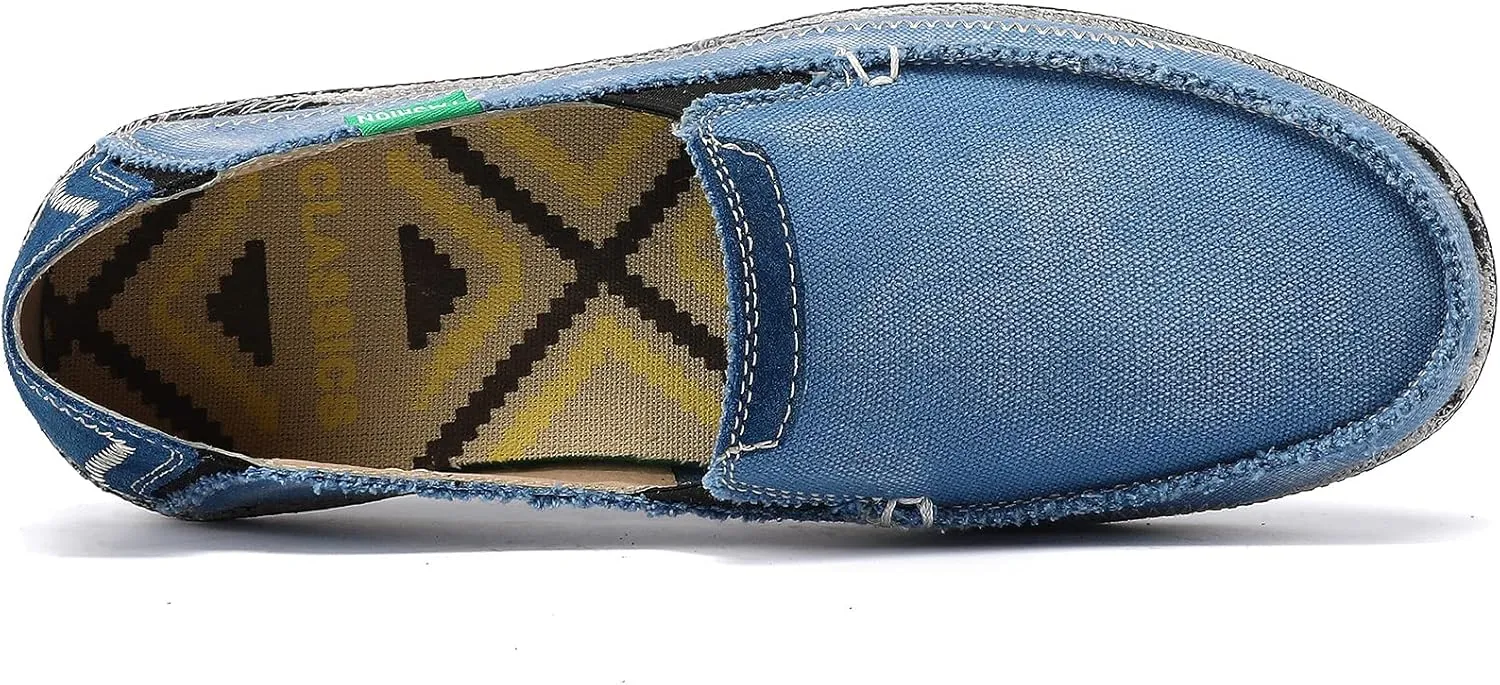 VILOCY Mens Slip on Deck Shoes Zero Drop Casual Canvas Loafer Vintage Flat Boat Shoes