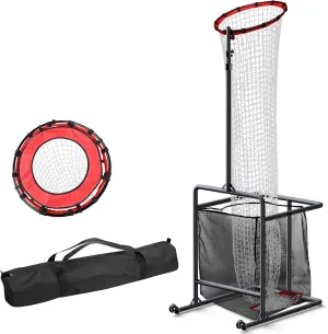 Volleyball Setter Trainer Net, Portable Volleyball Setter Training Equipment with 2 Rubber Wheels and 6 Angle and Height Adjustments and 2 Target Hoop Size and Ball Collection Bag and Carrying Bag