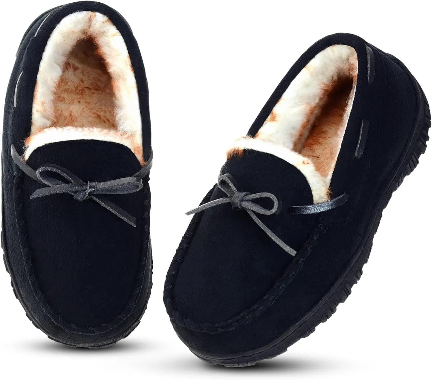 Vonair Kids Moccasin Slippers Memory Foam House Shoes Indoor Outdoor Rubber Bottom Slippers for Boys Girls