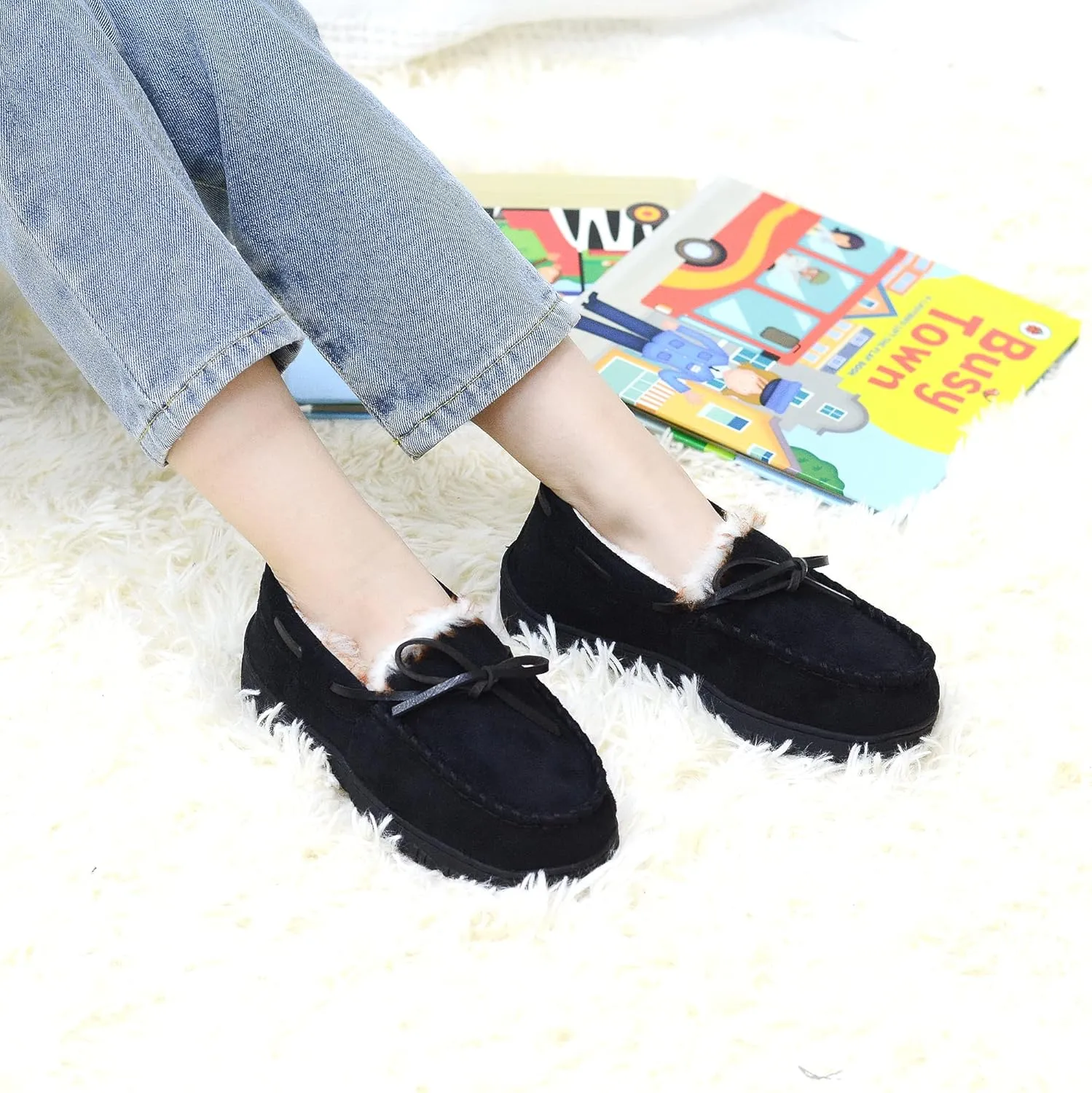 Vonair Kids Moccasin Slippers Memory Foam House Shoes Indoor Outdoor Rubber Bottom Slippers for Boys Girls
