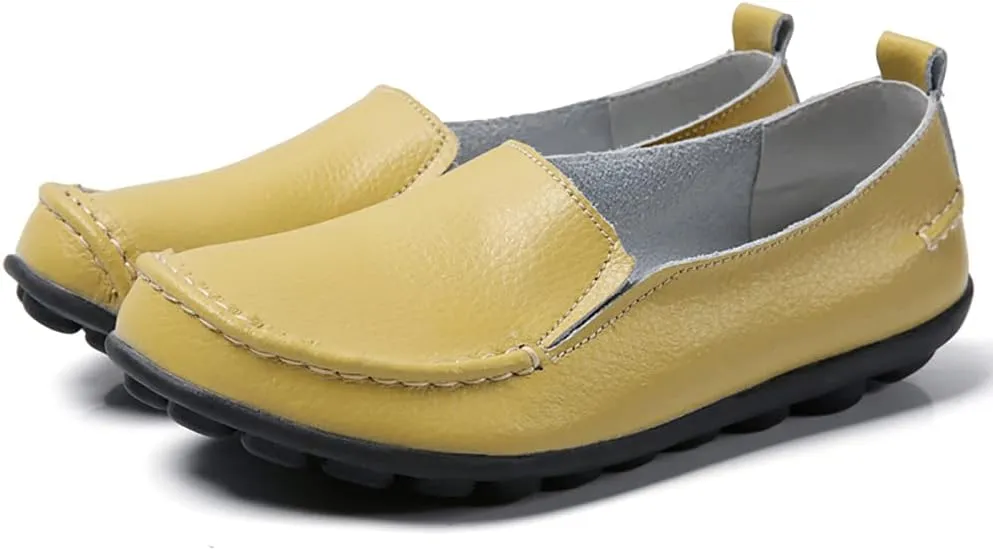 WERWAES Ladies Moccasin Shoes Comfortable Leather Loafers Wild Fashion Soft Shoes Nurse Breathable Driving Shoes