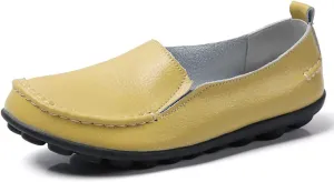 WERWAES Ladies Moccasin Shoes Comfortable Leather Loafers Wild Fashion Soft Shoes Nurse Breathable Driving Shoes