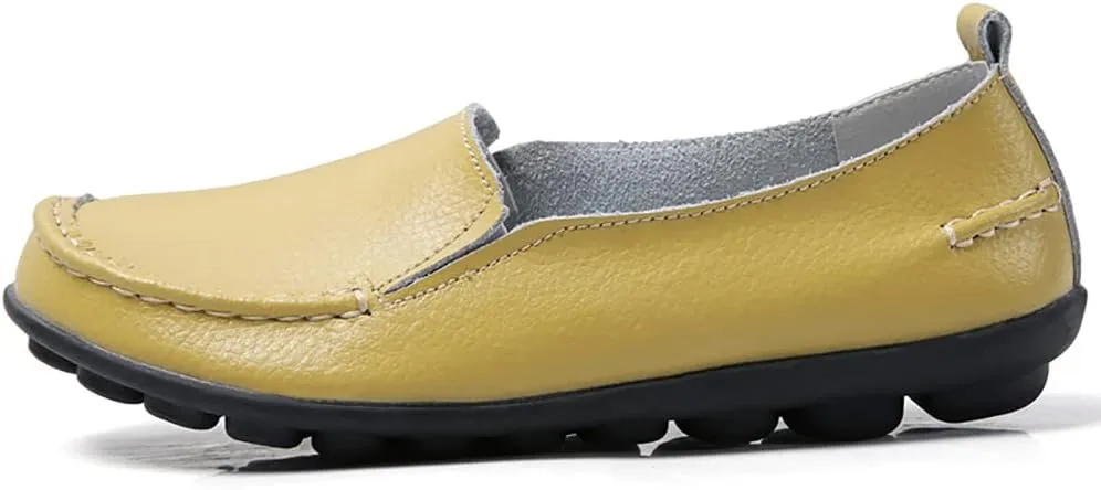 WERWAES Ladies Moccasin Shoes Comfortable Leather Loafers Wild Fashion Soft Shoes Nurse Breathable Driving Shoes