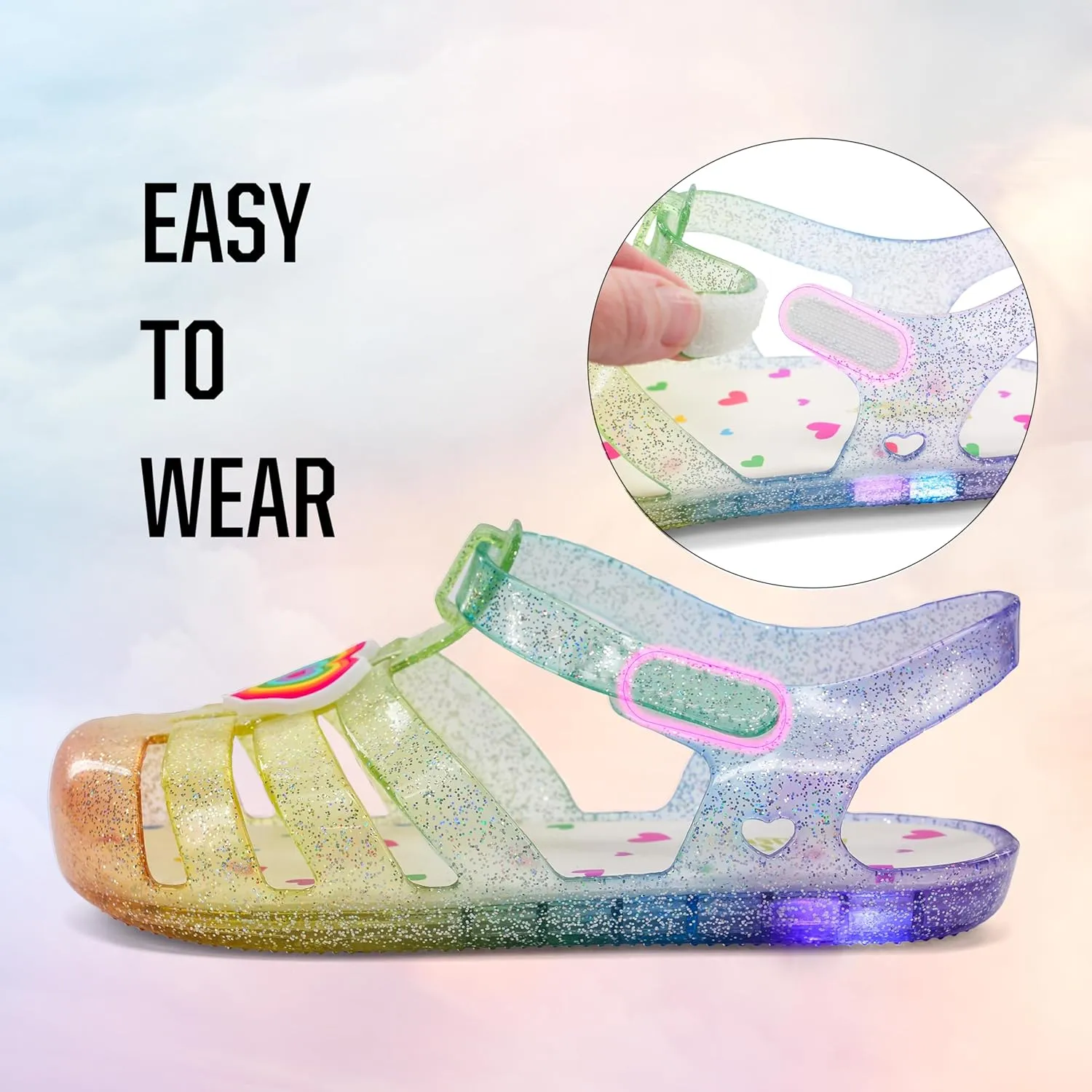 Western Chief Kids Wonder EverGlitter Lighted Sandal with Adjustable Strap and Waterproof Design
