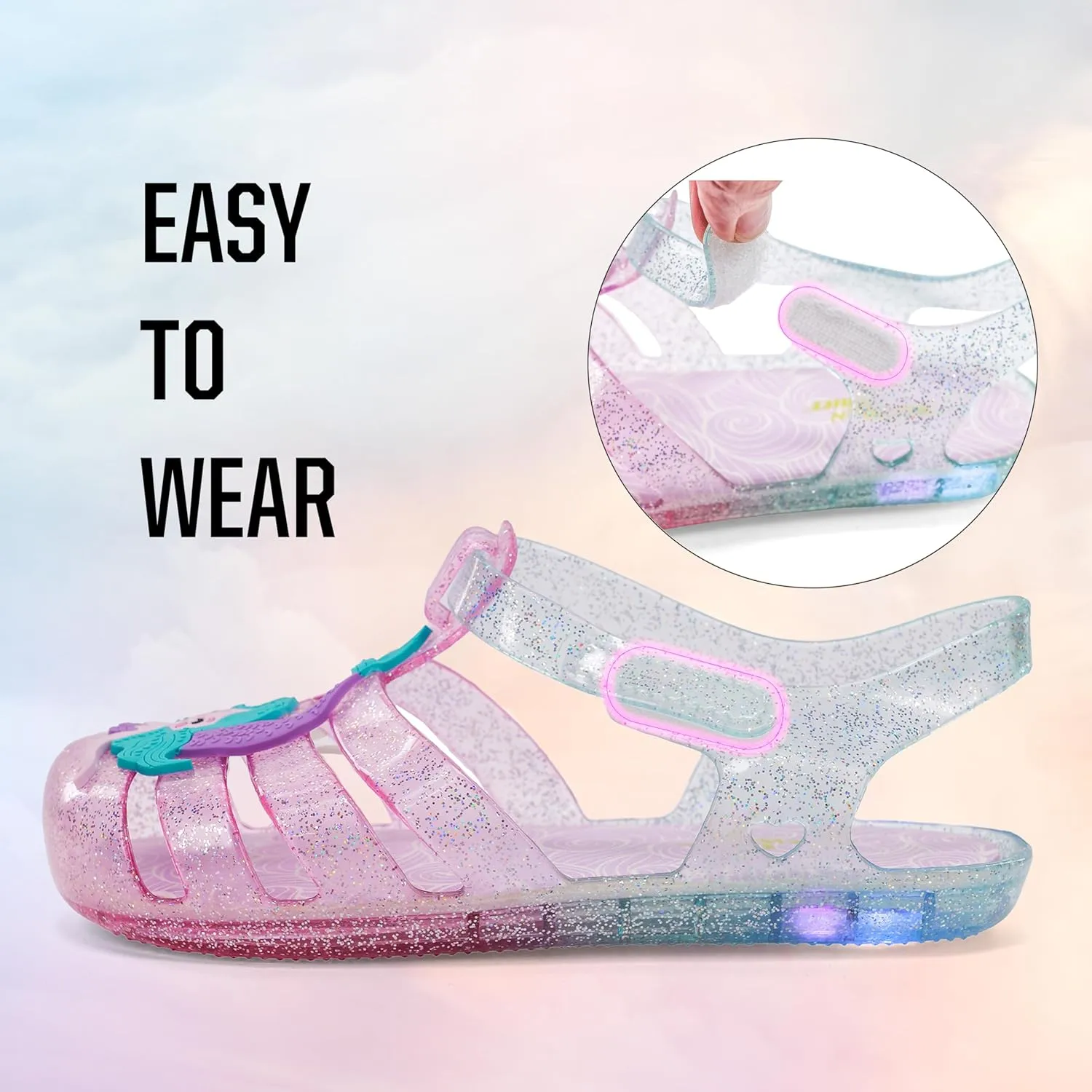 Western Chief Kids Wonder EverGlitter Lighted Sandal with Adjustable Strap and Waterproof Design