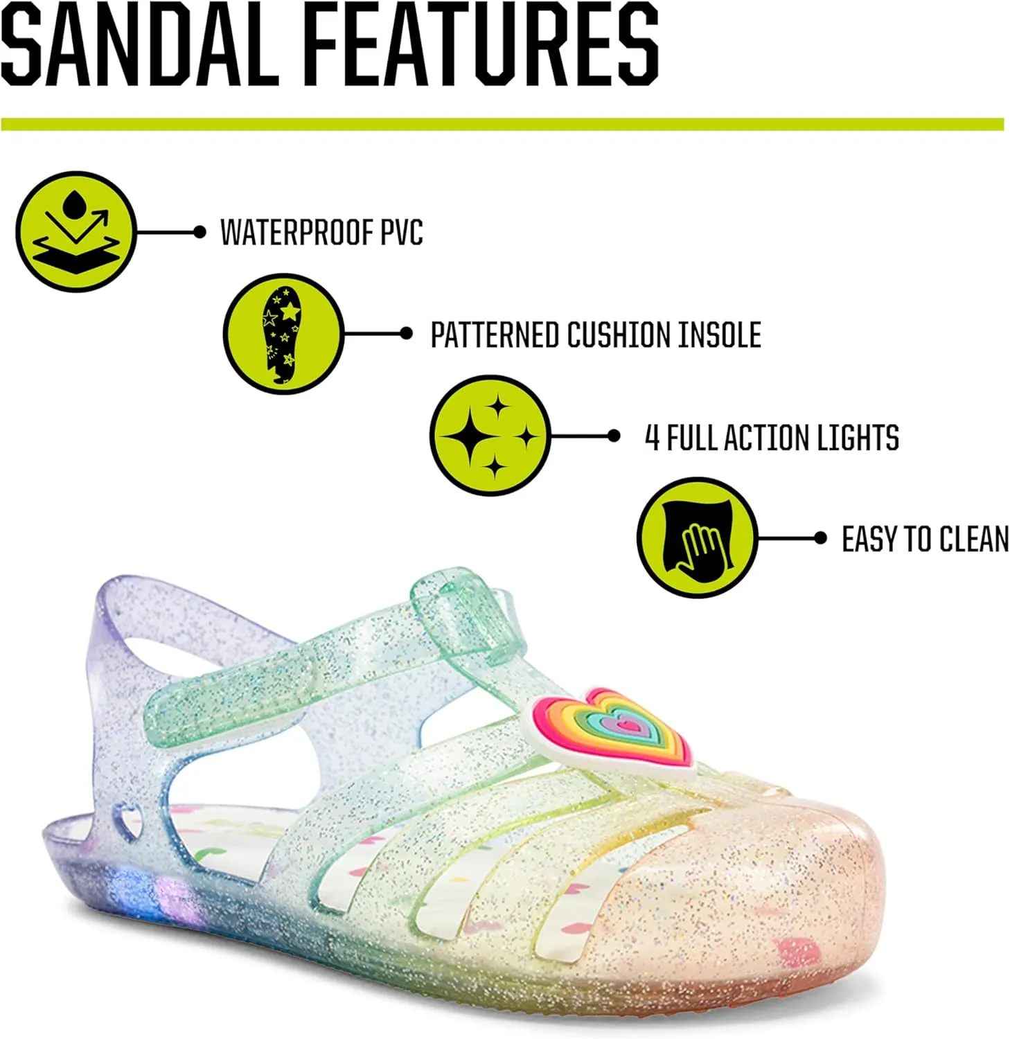 Western Chief Kids Wonder EverGlitter Lighted Sandal with Adjustable Strap and Waterproof Design