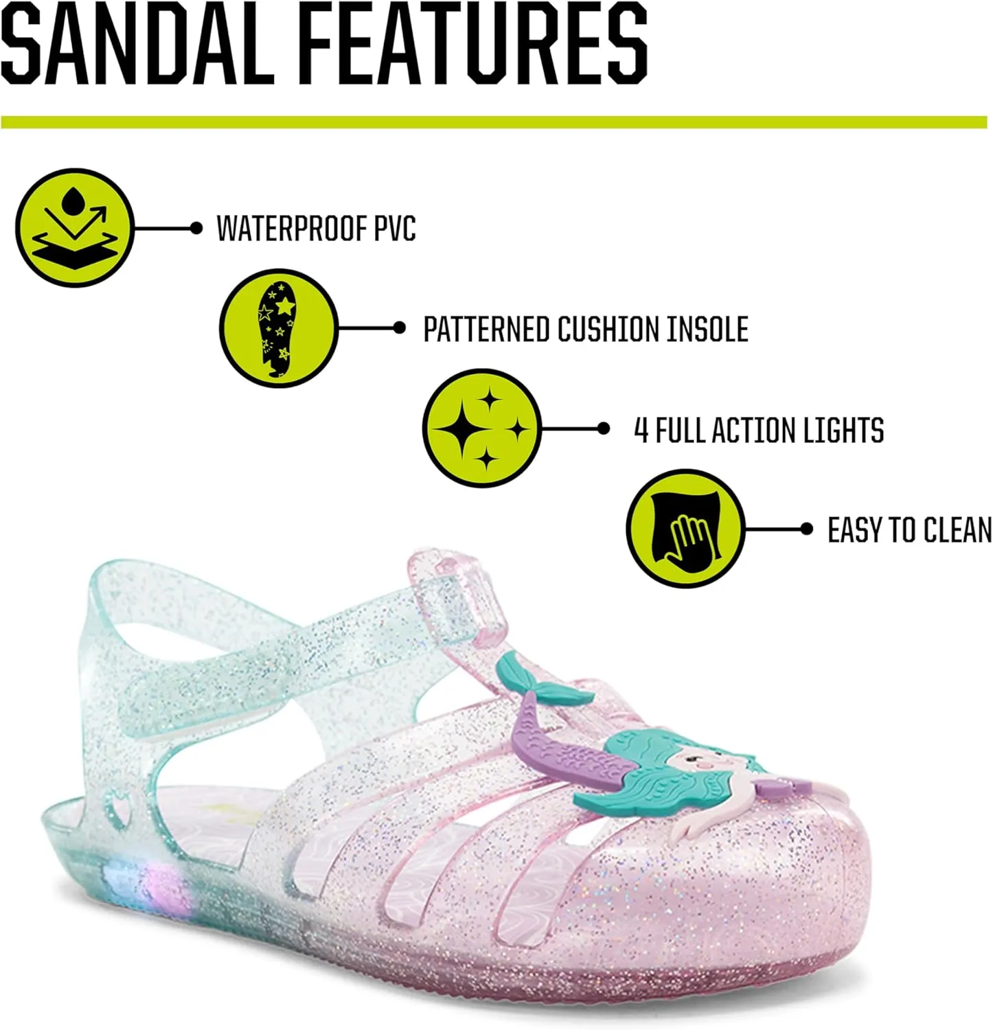 Western Chief Kids Wonder EverGlitter Lighted Sandal with Adjustable Strap and Waterproof Design