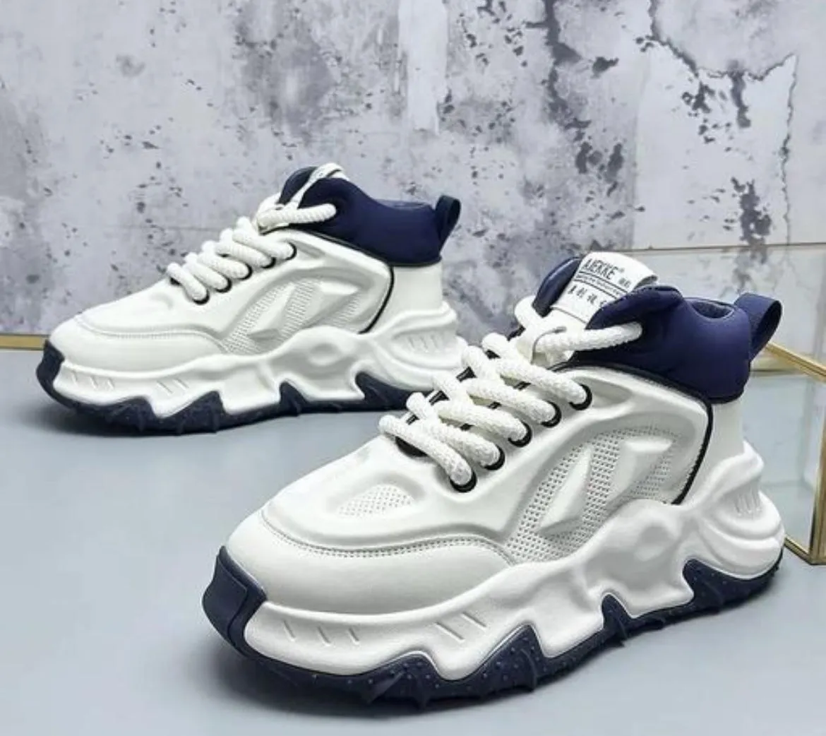 White & Navy Chunky Sneakers – Futuristic Comfort