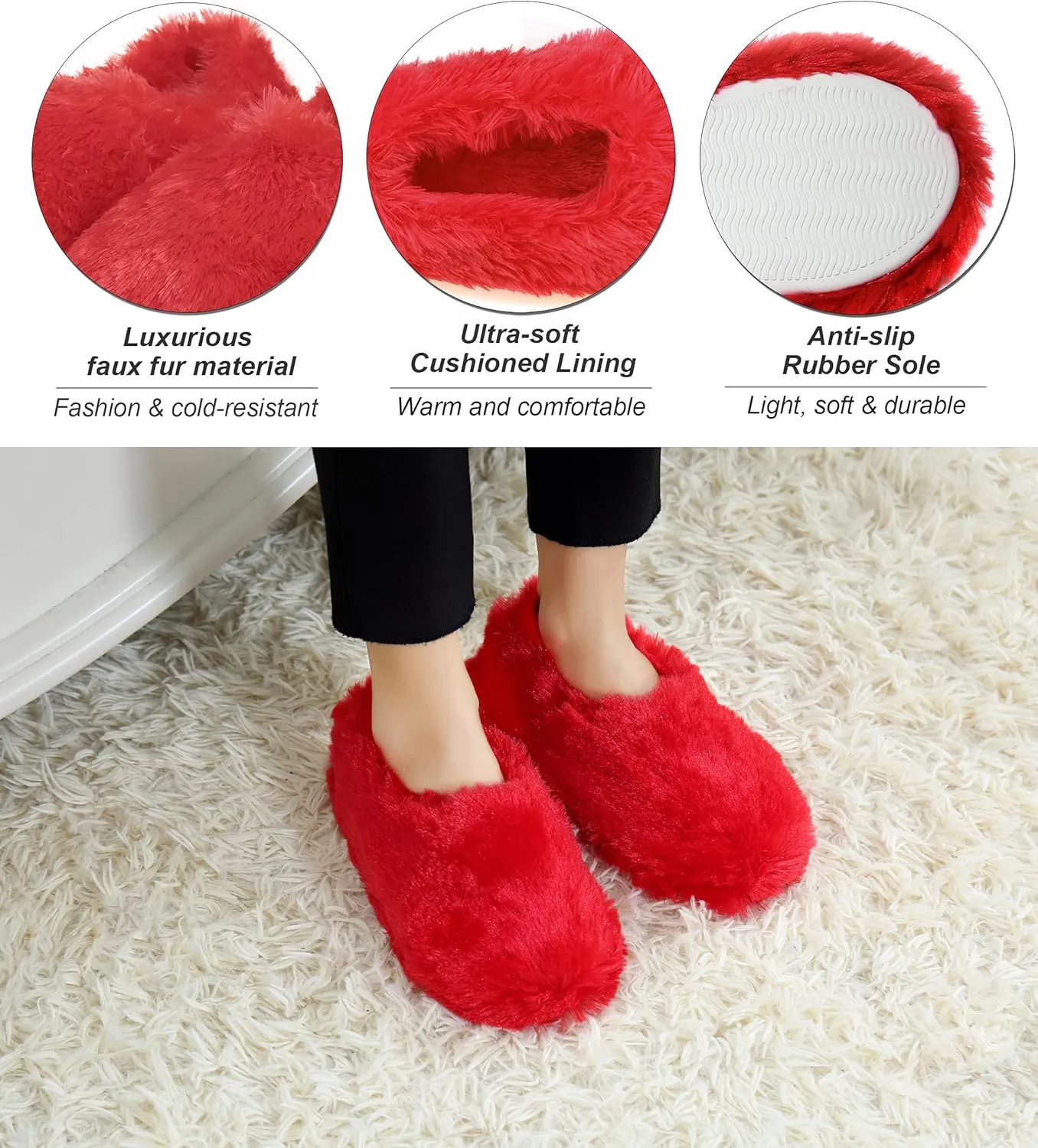 Winter Indoor Moccasin Slippers for Women, Soft Warm Fuzzy Home Slippers Non-Slip for Women
