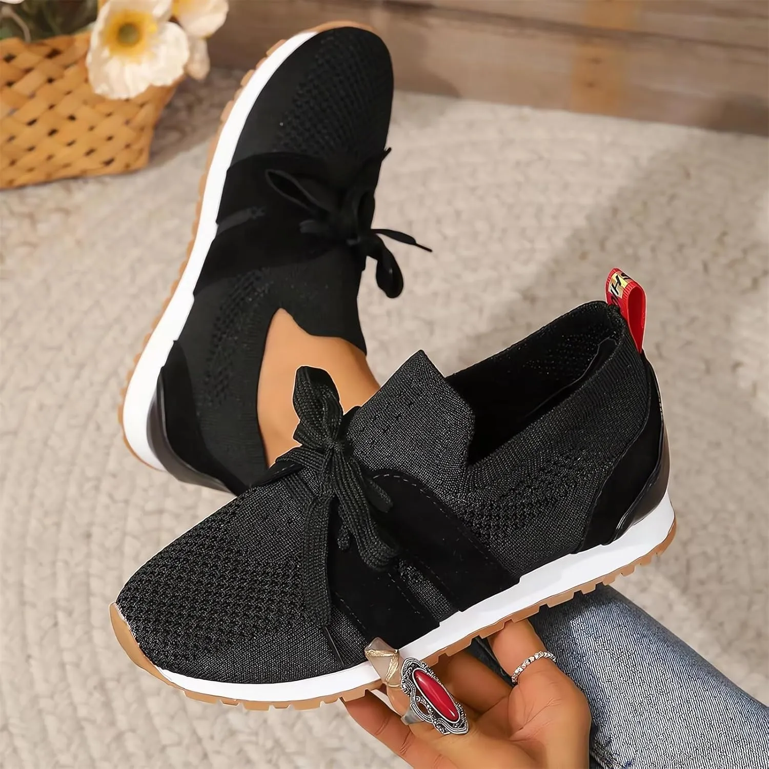 Women's Breathable Flying Woven Sneakers Orthopedic Slip on Go Walking Shoes Comfortable Non Slip Tennis Work Gym Running Memory Foam Arch Shoes