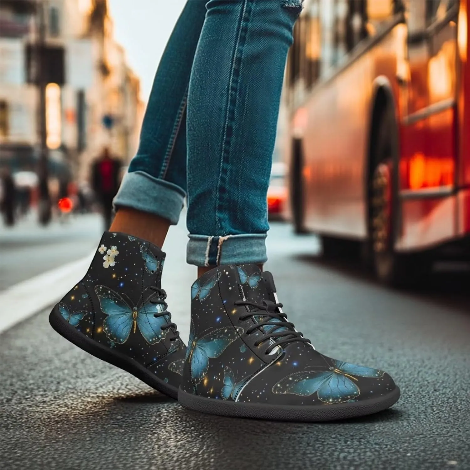 Women's Butterfly High Tops Walking Shoes PU Leather Running Sneakers Business Trainer Sneaker
