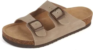 Women's Flat Sandals Cork Footbed 2 Straps Slide Sandal with Adjustable Buckle Slip on Slippers