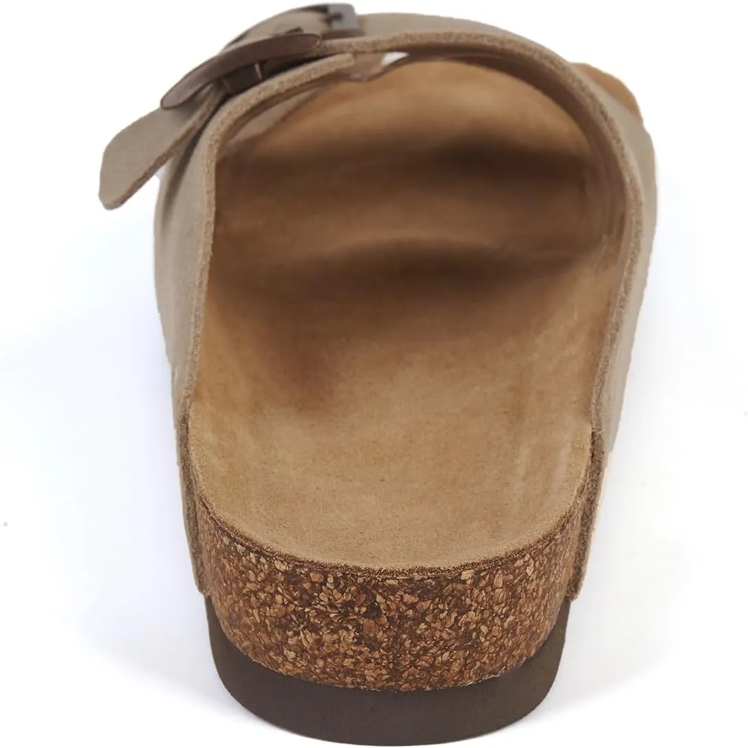 Women's Flat Sandals Cork Footbed 2 Straps Slide Sandal with Adjustable Buckle Slip on Slippers