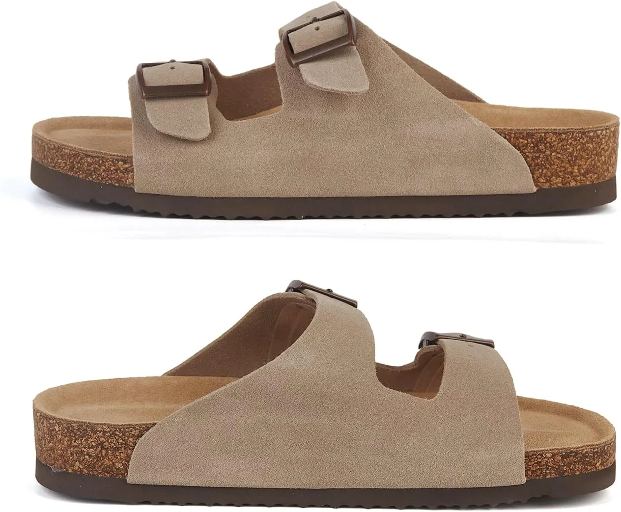 Women's Flat Sandals Cork Footbed 2 Straps Slide Sandal with Adjustable Buckle Slip on Slippers