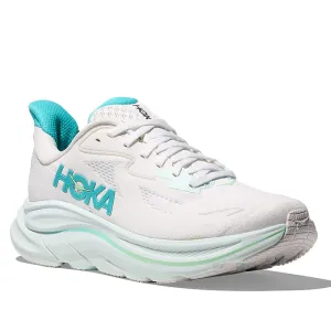 Womens Hoka Clifton 10 Wide in White/Cielo Blue