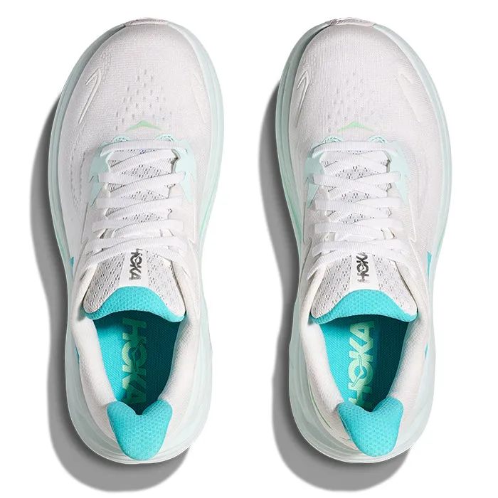 Womens Hoka Clifton 10 Wide in White/Cielo Blue