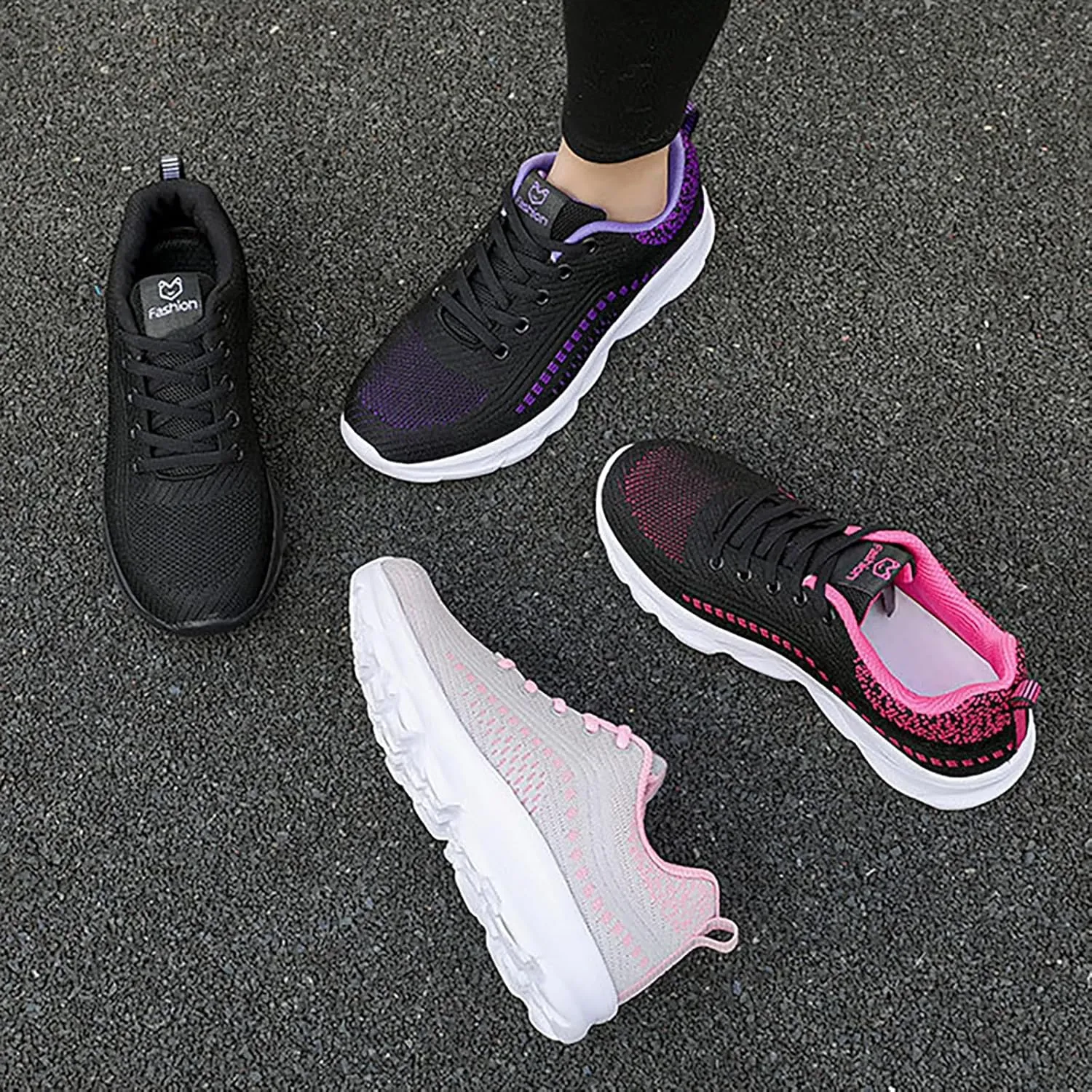Women'S Knitted Mesh Orthopedic Lace-Up Platform Sneakers Slip-On Comfort Breathable Arch Support Walking Shoes Casual Lightweight Non-Slip Soft Sole Toning Rocker Shoes
