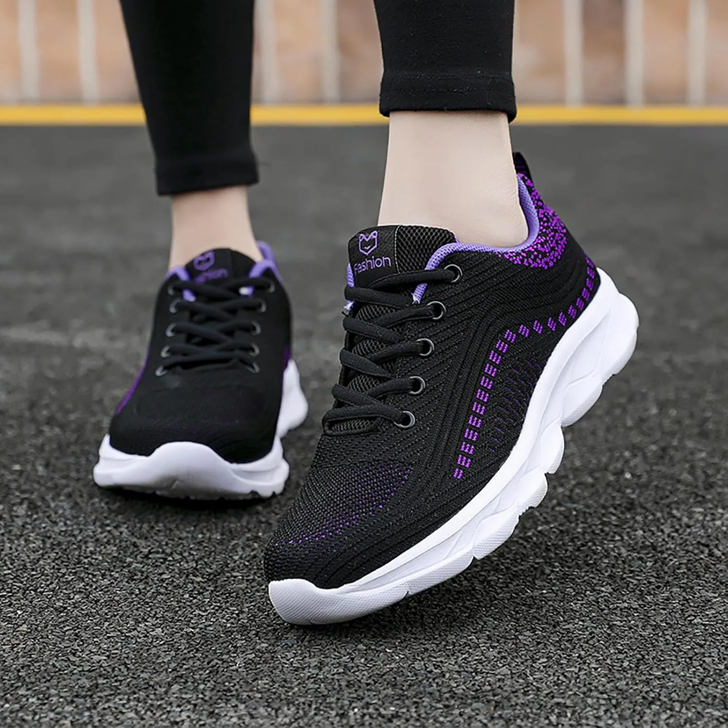 Women'S Knitted Mesh Orthopedic Lace-Up Platform Sneakers Slip-On Comfort Breathable Arch Support Walking Shoes Casual Lightweight Non-Slip Soft Sole Toning Rocker Shoes
