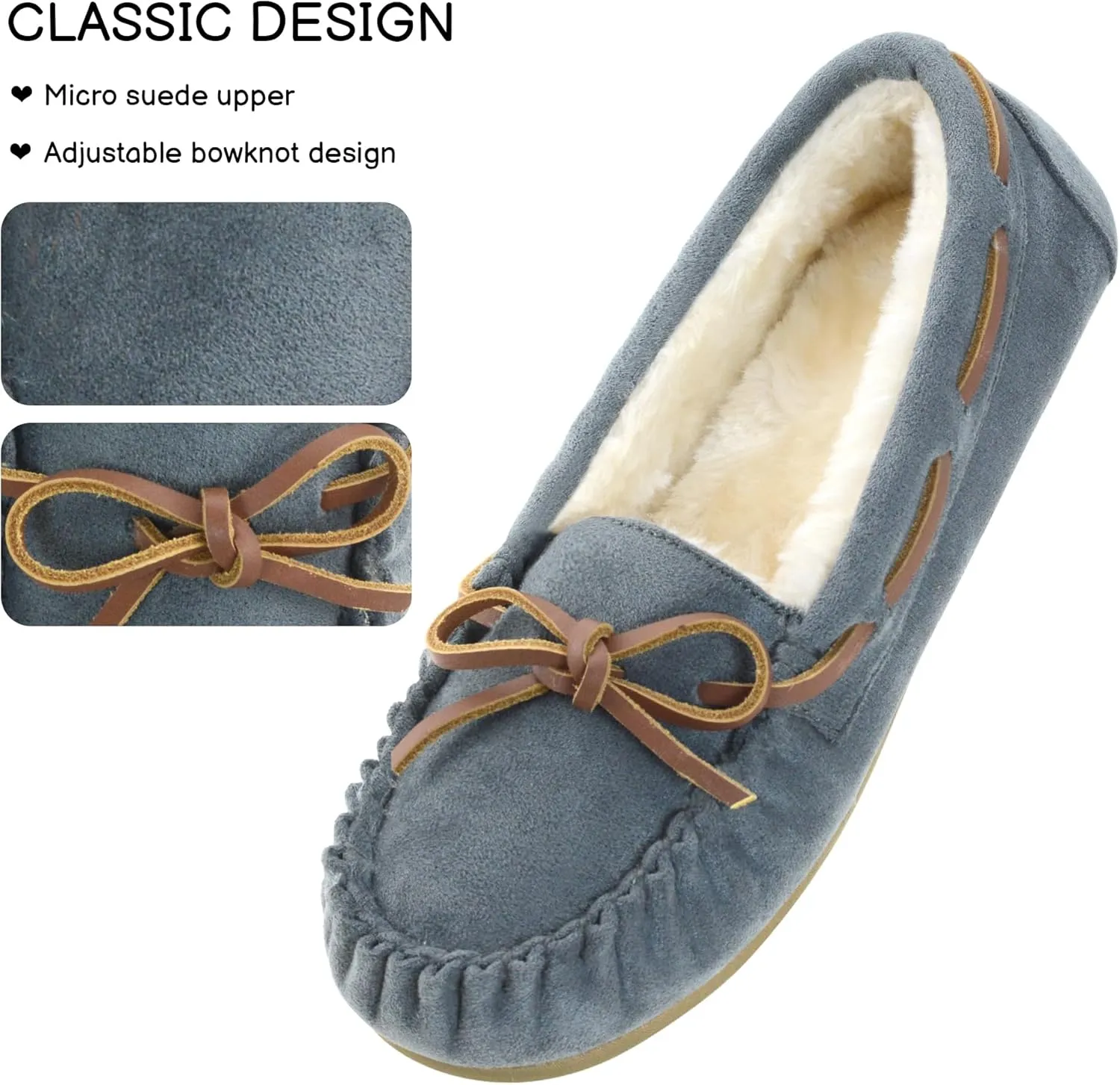 Womens Moccasin Slippers Micro Suede Cozy Indoor Outdoor House Shoes