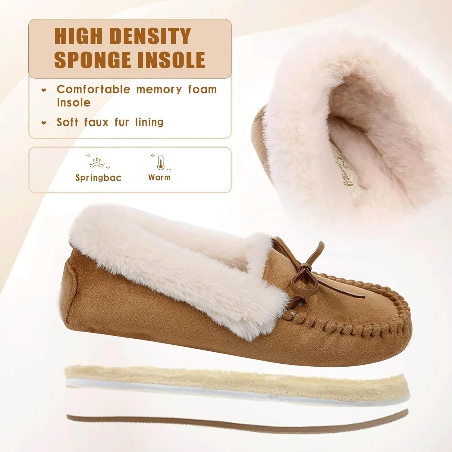 Women's Moccasin Slippers - Slip On House Slipper Warm Faux Fur lined Indoor Outdoor Shoe