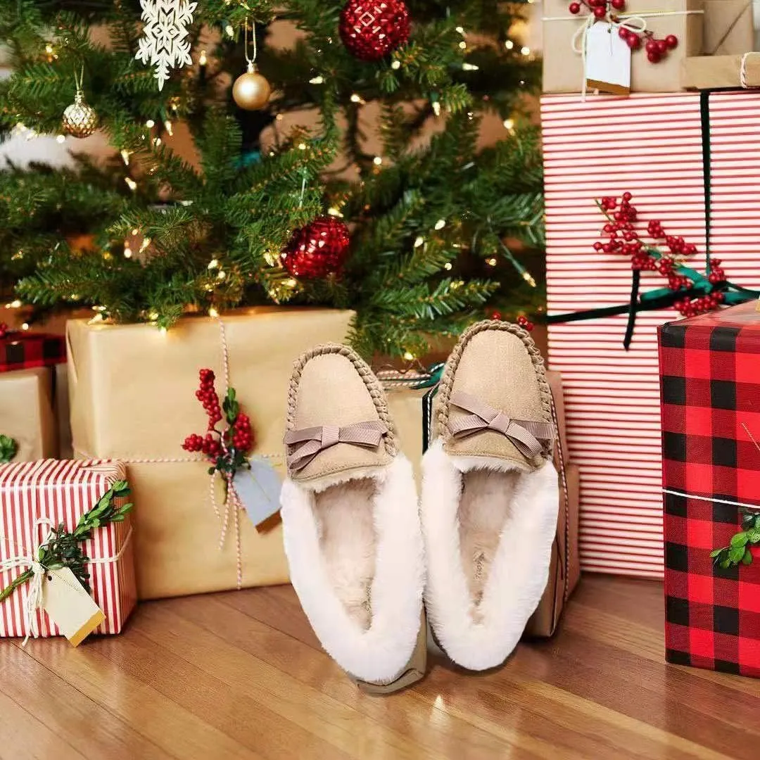 Women's Moccasin Slippers - Slip On House Slipper Warm Faux Fur lined Indoor Outdoor Shoe