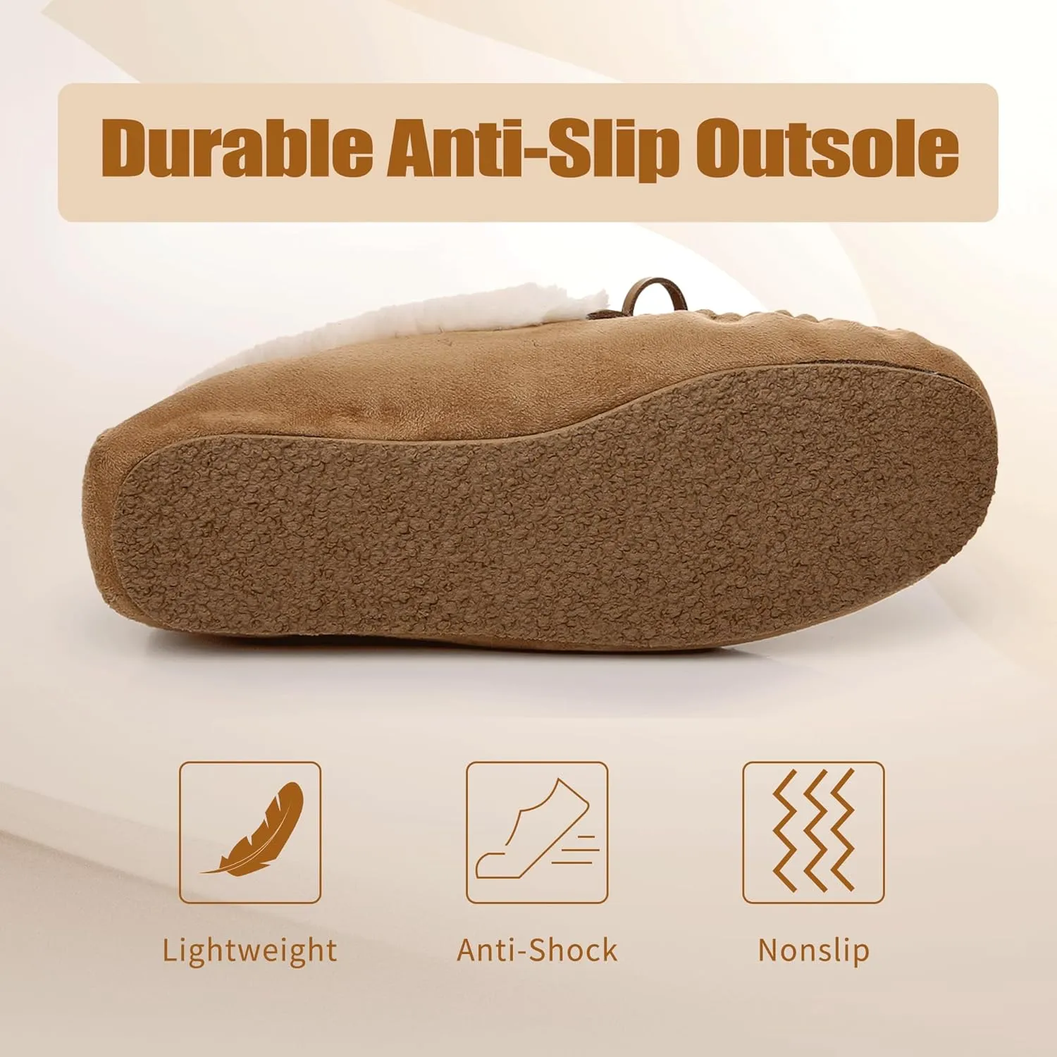 Women's Moccasin Slippers - Slip On House Slipper Warm Faux Fur lined Indoor Outdoor Shoe
