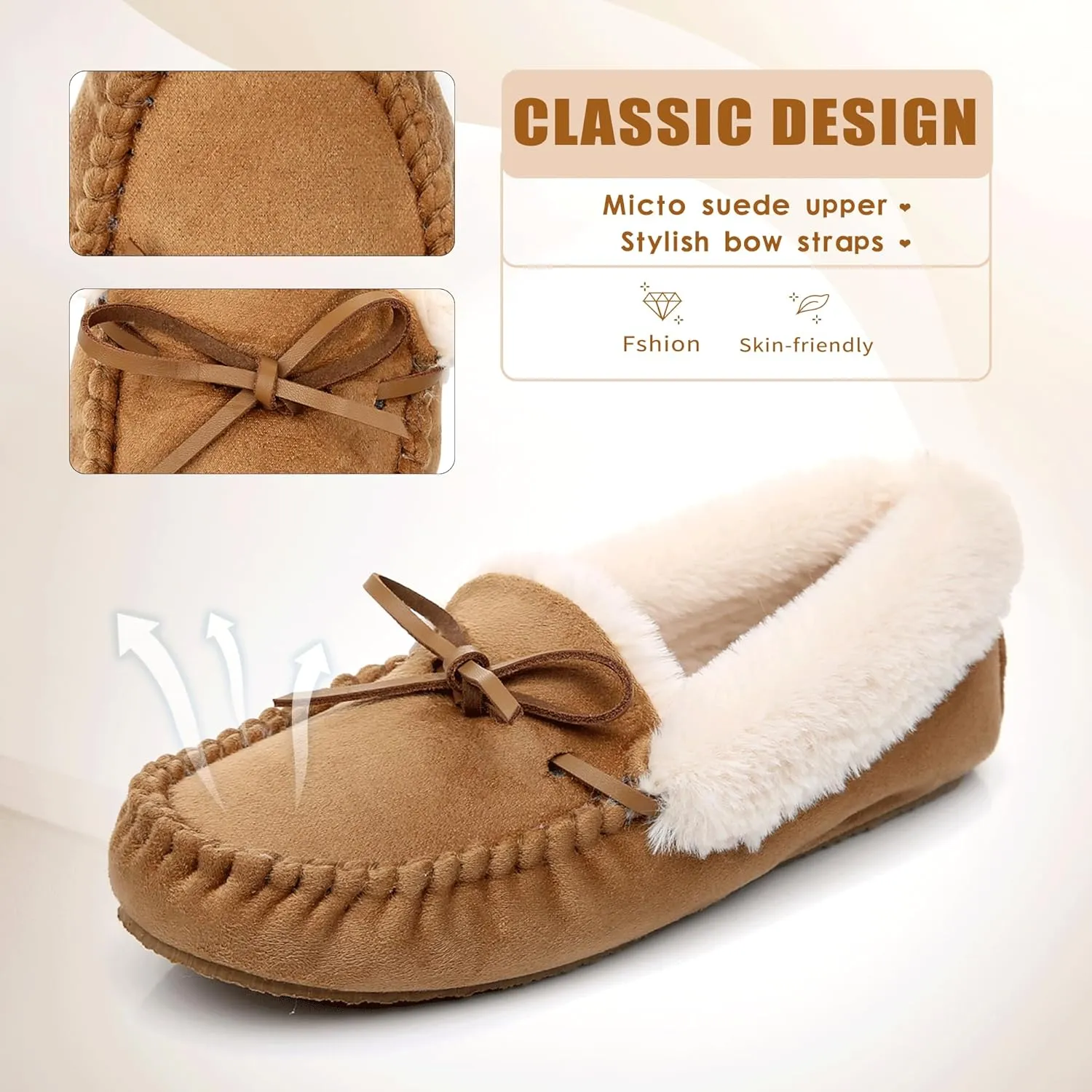 Women's Moccasin Slippers - Slip On House Slipper Warm Faux Fur lined Indoor Outdoor Shoe