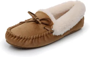 Women's Moccasin Slippers - Slip On House Slipper Warm Faux Fur lined Indoor Outdoor Shoe