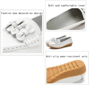 Womens Plus Size Casual Breathable Slip-On Non-Slip Leather Moccasin Loafers, Spring Cute Soft Bottom Nurse Working Shoes, Ideal for Nurse Doctors Healthcare Crews