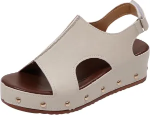 Women's Retro Wedge Sandal - 2 Inch Cushioned Wedge, Hook & Loop Closure for Comfort Style, Perfect Casual Dressy Outfits, All Day Wear Shoe