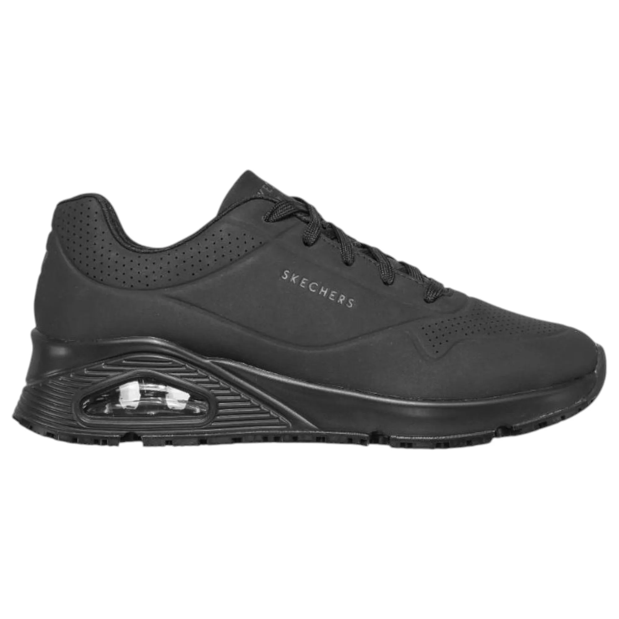 Womens Skechers Uno - Slip Resistant Black Lace Up Sneaker Shoes
