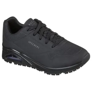 Womens Skechers Uno - Slip Resistant Black Lace Up Sneaker Shoes