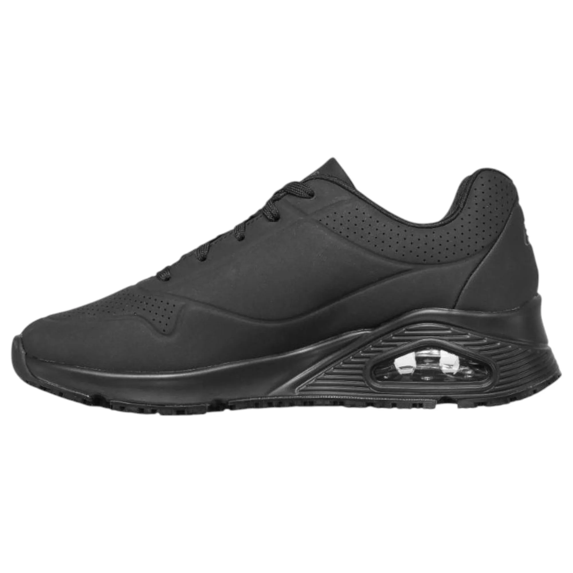 Womens Skechers Uno - Slip Resistant Black Lace Up Sneaker Shoes