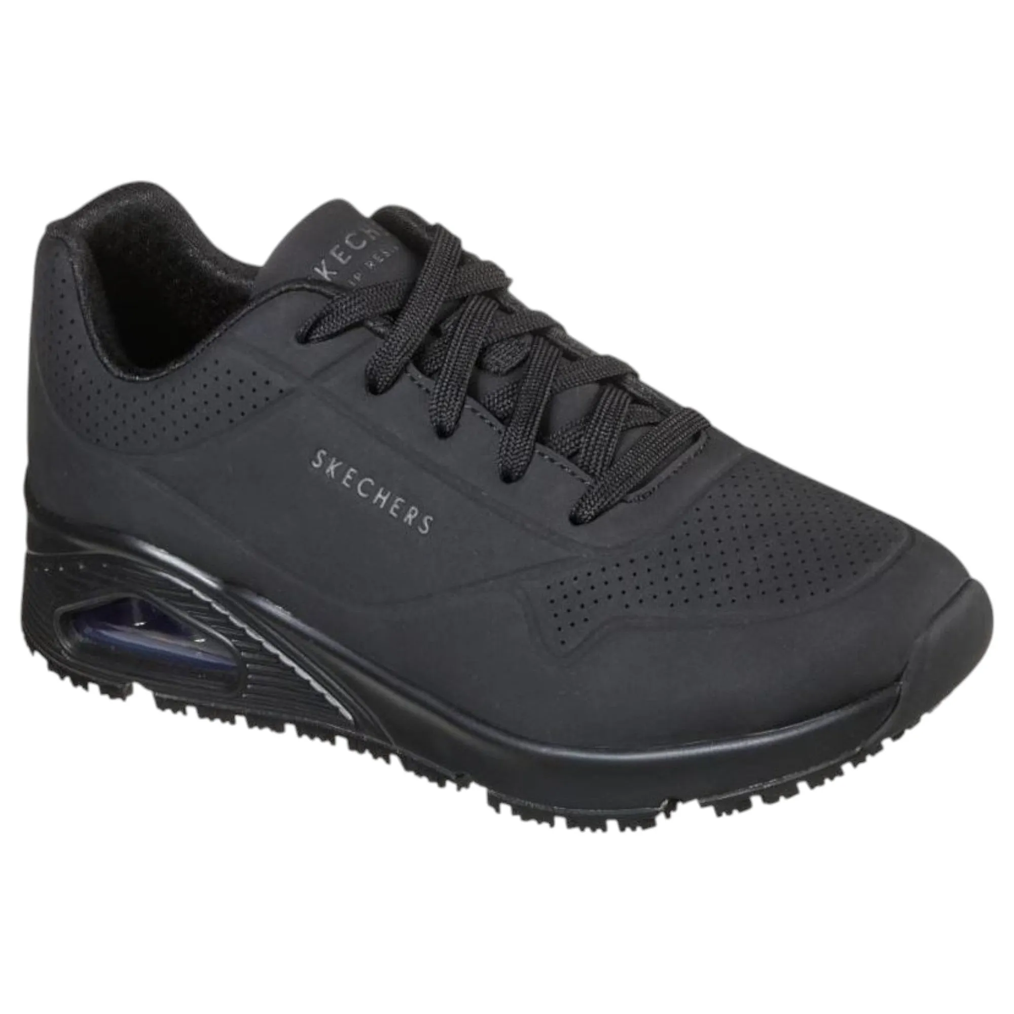 Womens Skechers Uno - Slip Resistant Black Lace Up Sneaker Shoes