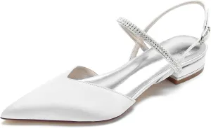 Womens Slingback Flats Shoes for Wedding Bride Comfortable Bridal Shoes,White,8