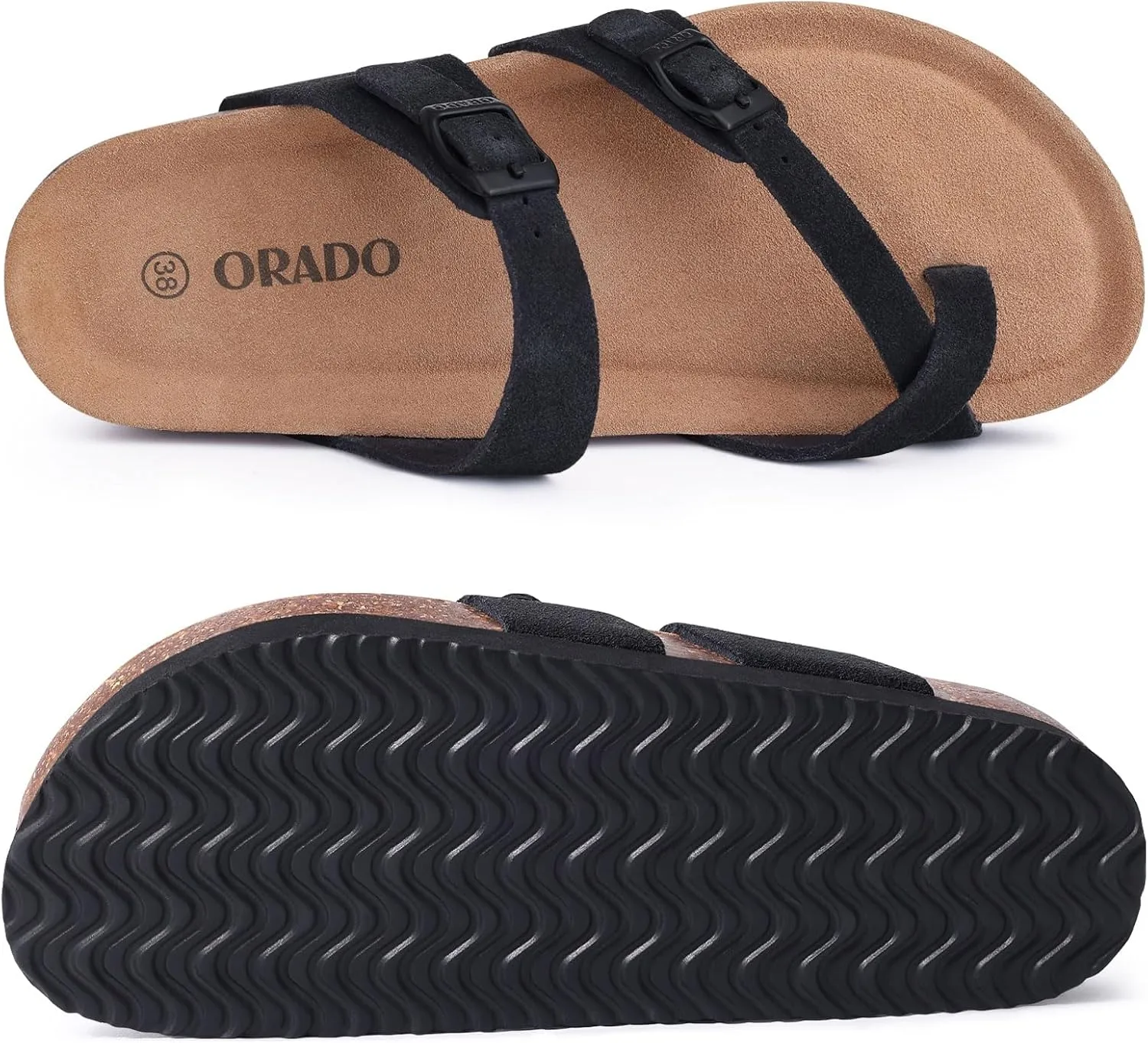 Women's Suede Platform Sandals Cork Footbed Adjustable Comfortable Support Summer Slides