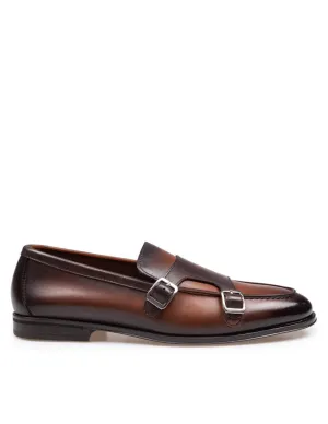 Wood Color Leather Double Bucke Adler Loafers