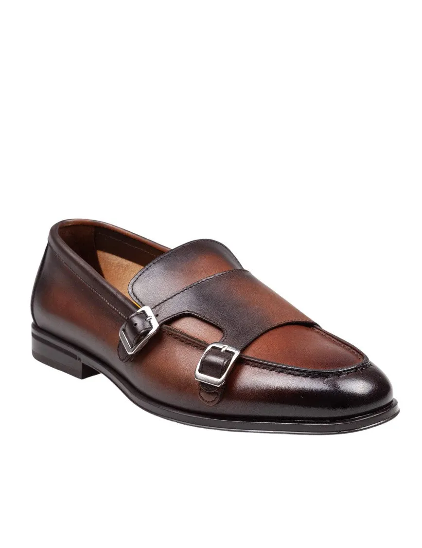 Wood Color Leather Double Bucke Adler Loafers