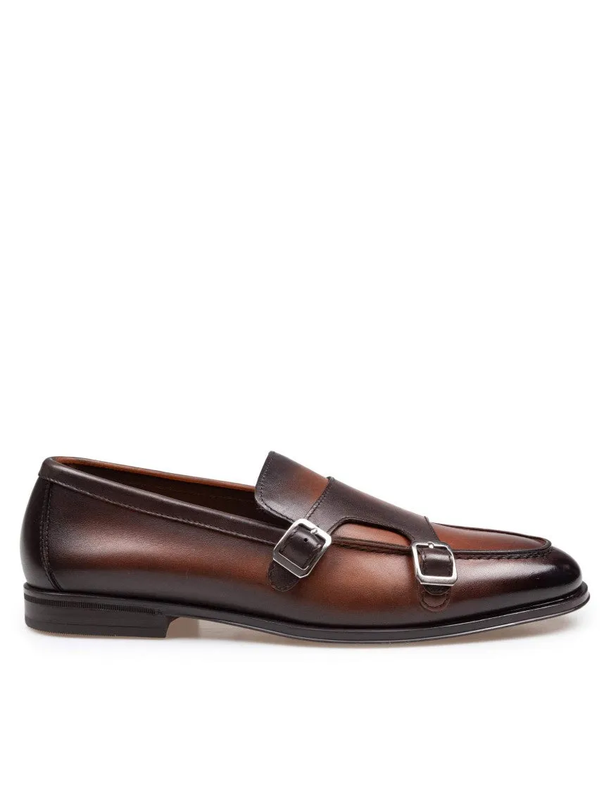 Wood Color Leather Double Bucke Adler Loafers
